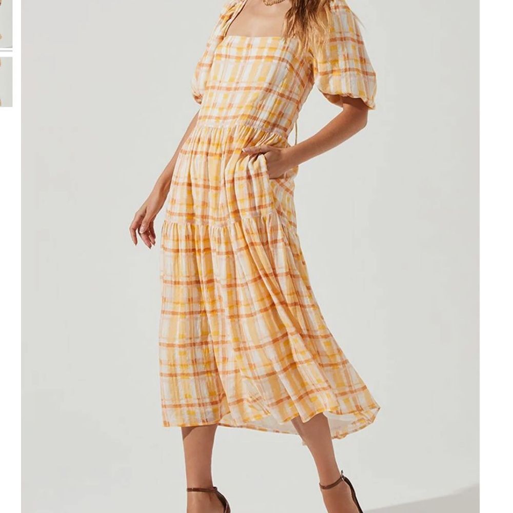 ASTR | Yellow Orange Plaid Midi Dress Size Medium
